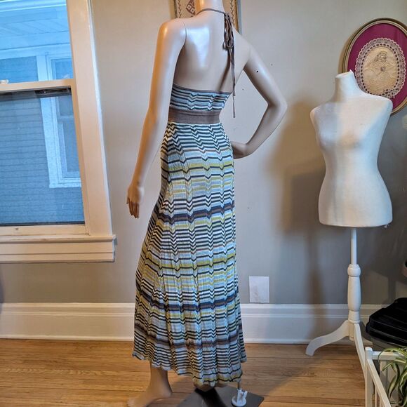 Vintage Y2K BCBGMAXAZRIA Knit Dress Halter Maxi Chevron Silk Summer Size XS - Picture 12 of 13